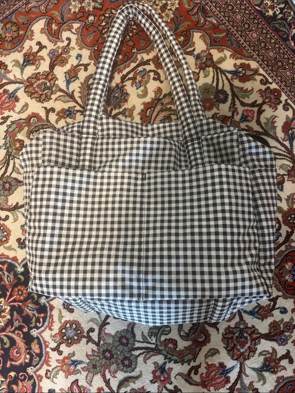 BAGGU Black and White Gingham Tote cloud carry on
